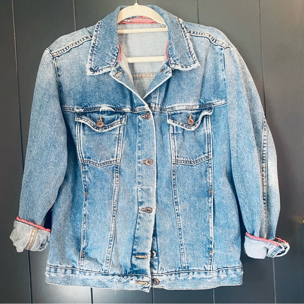Free People Over Sized Distressed Denim Jacket